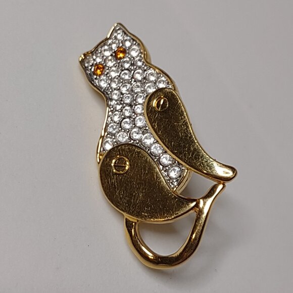 Jewelry - Very Cool Gold Tone Cat Brooch With Clear Stones
